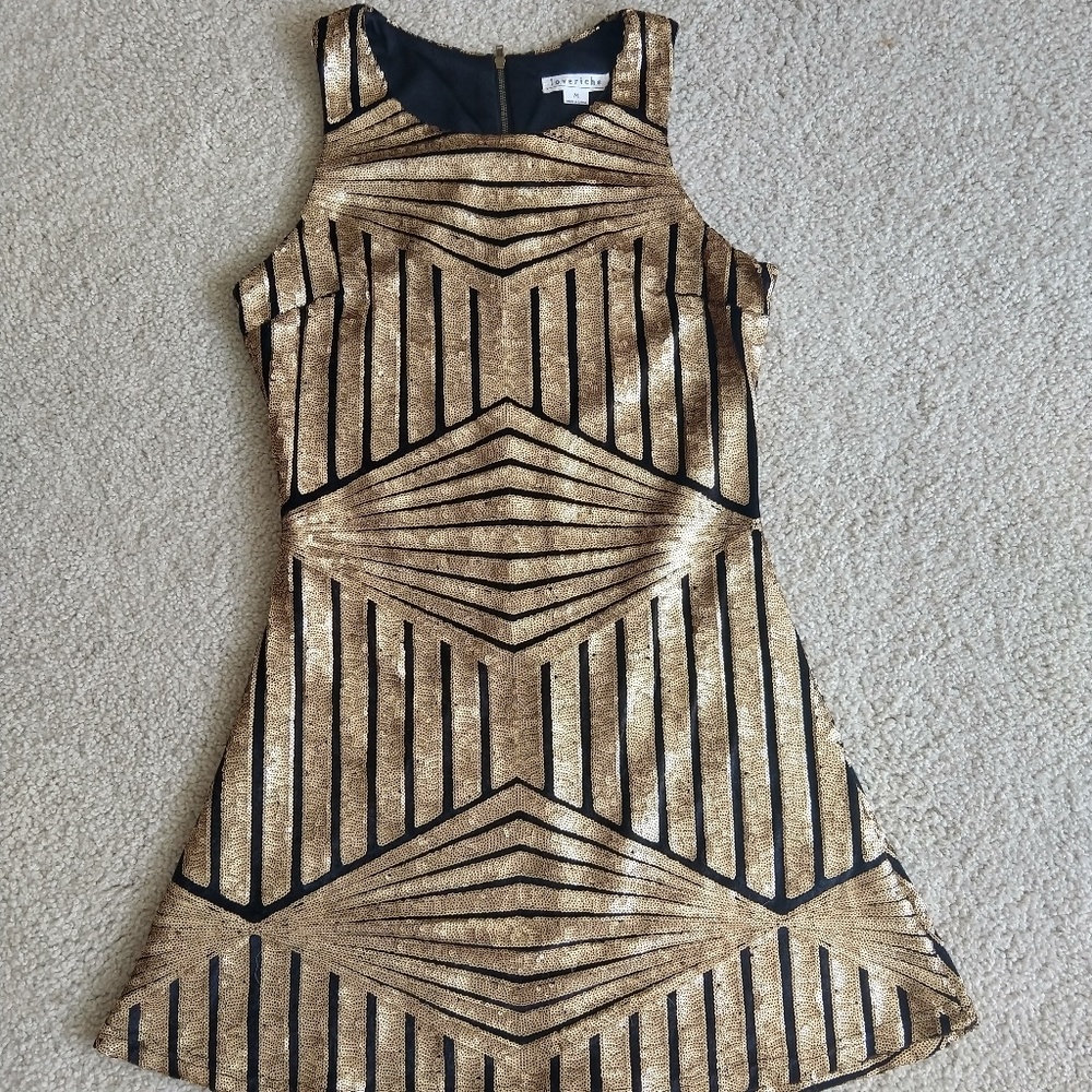 Gold sequined mini cockail dress